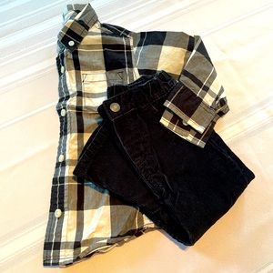 Plaid button down shirt and corduroy pants set
